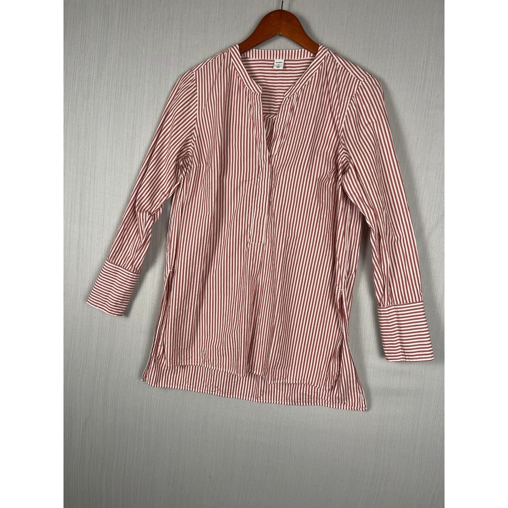 Old Navy Womens M Cotton Tunic Red Striped Popover LS Cotton Preppy Americana